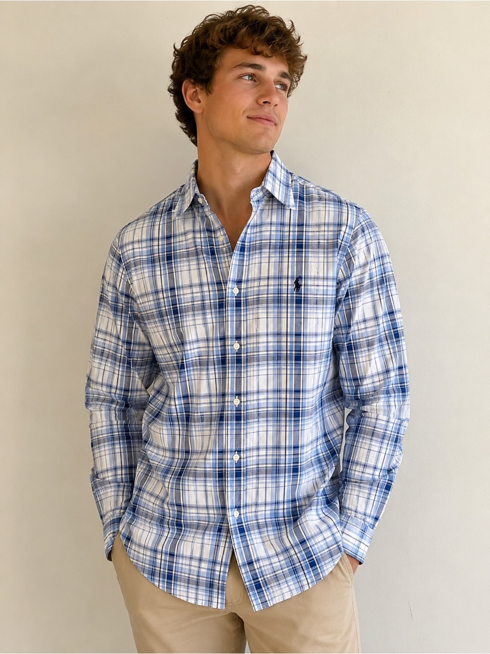 Polo Ralph Lauren Blue Plaid Button Down Shirt Men’s Small Pony Logo Cotton